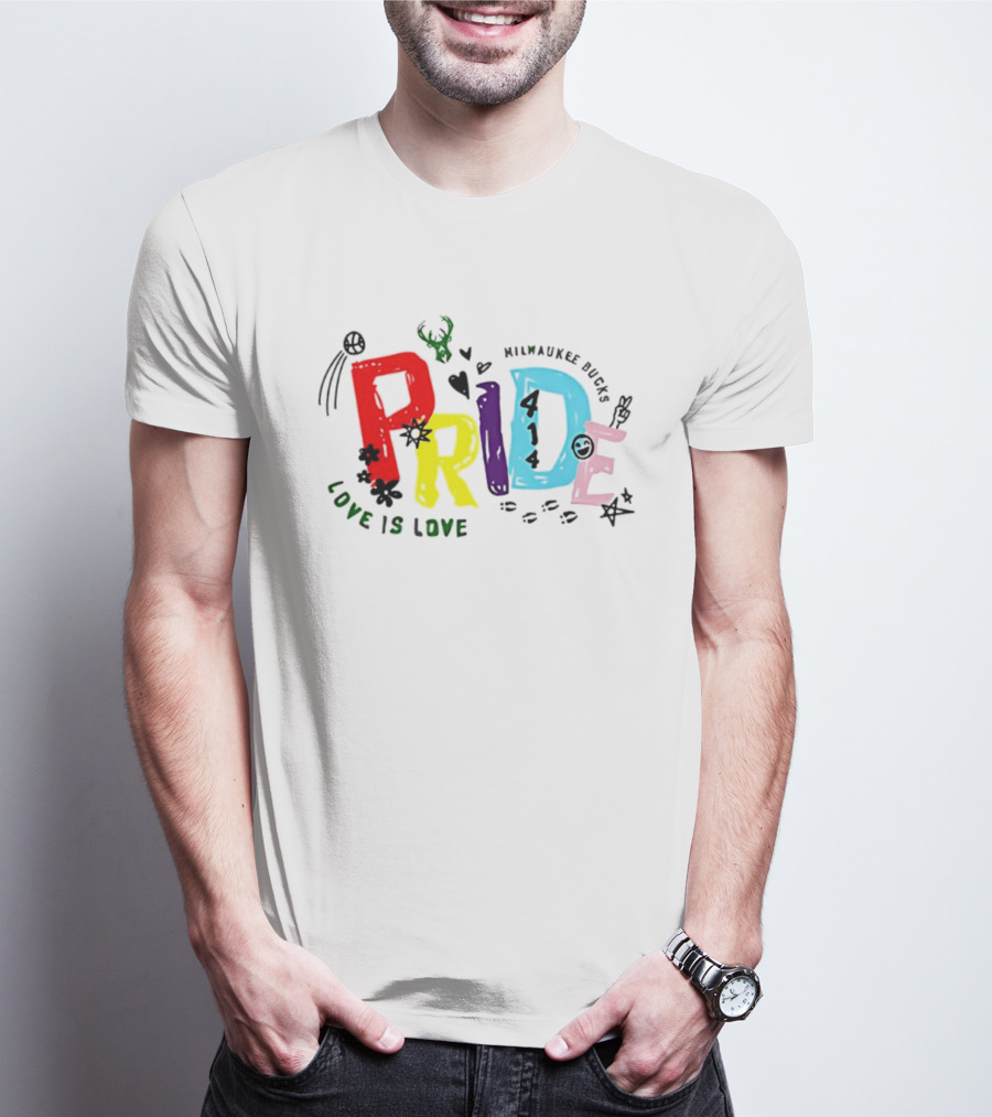 Milwaukee Bucks Pride Love Is Love Rainbow 414 T-Shirt