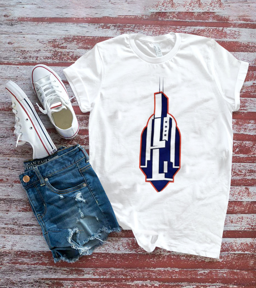 Chicago Skyline Willis Tower Symbol With Flag Stars T-Shirt