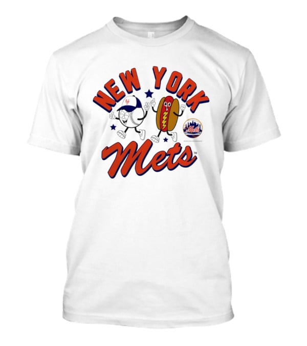 New York Mets Baseball Hot Dog And Baseball Character Animation T-Shirt