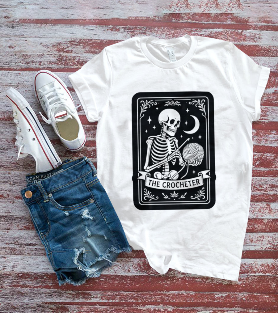 Tarot Card The Crocheter Skeleton Moon And Stars T-Shirt