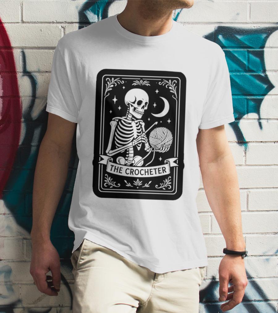 Tarot Card The Crocheter Skeleton Moon And Stars T-Shirt