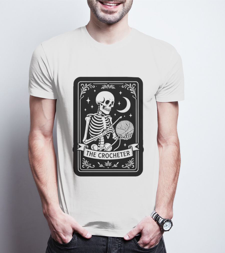 Tarot Card The Crocheter Skeleton Moon And Stars T-Shirt