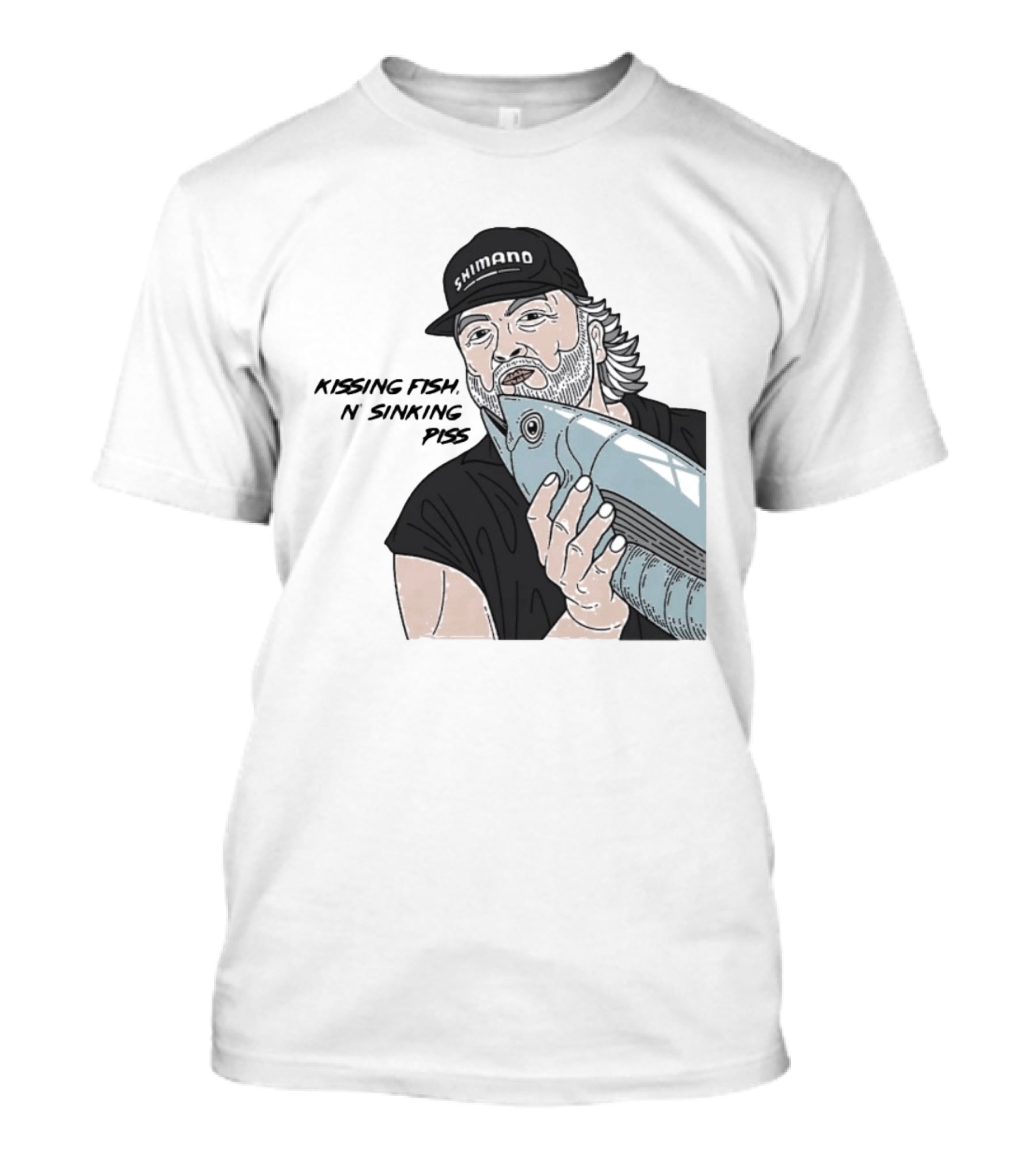 Kissing Fish N Sinking Piss Shimano Cap Beard Fisherman T-Shirt