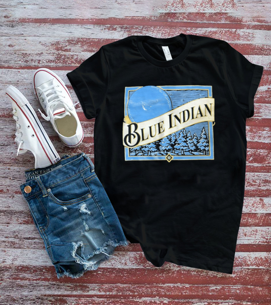 Blue Indian Moon Forest Nature Pine Trees Winter Scene T-Shirt