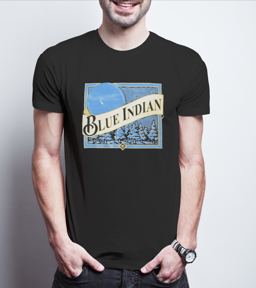 Blue Indian Moon Forest Nature Pine Trees Winter Scene T-Shirt