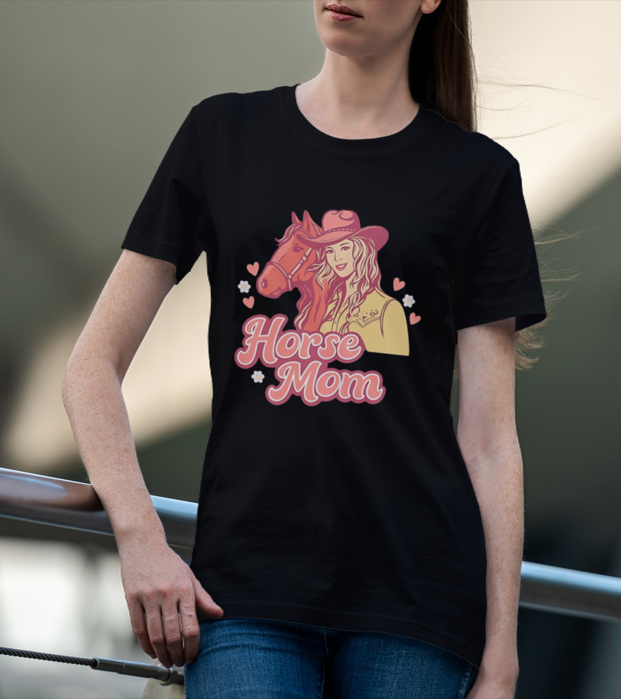 Cowgirl Horse Mom With Mustang And Hearts T-Shirt