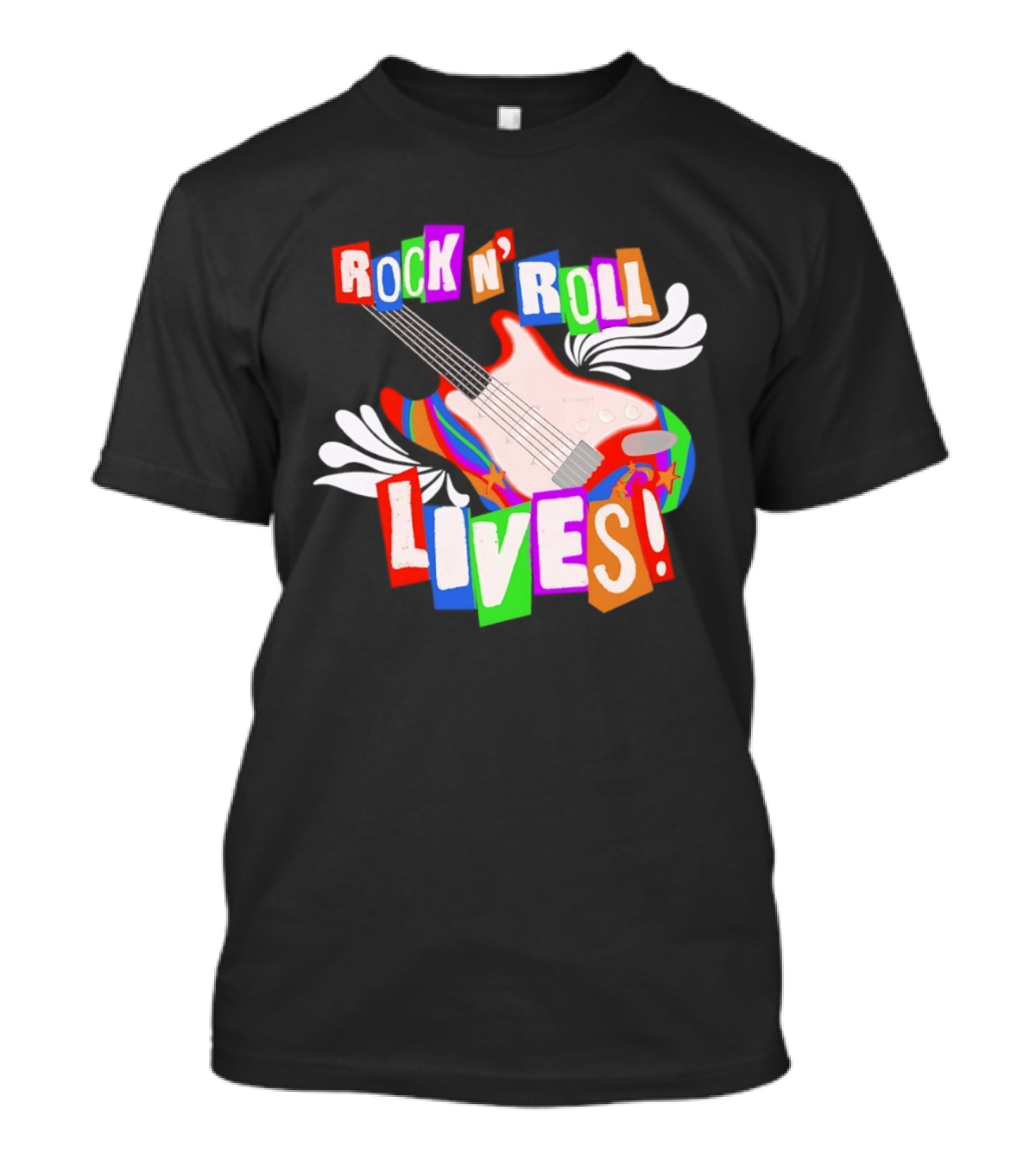 Rock N' Roll Lives Colorful Electric Guitar T-Shirt