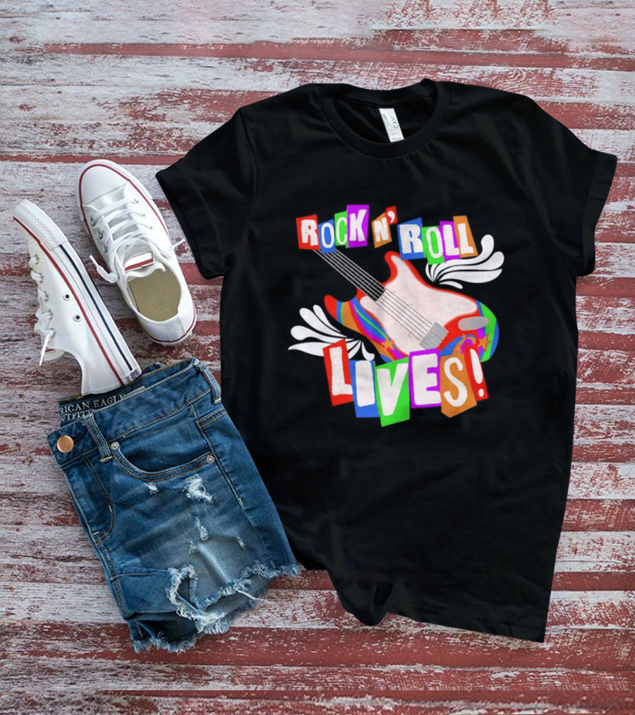 Rock N' Roll Lives Colorful Electric Guitar T-Shirt