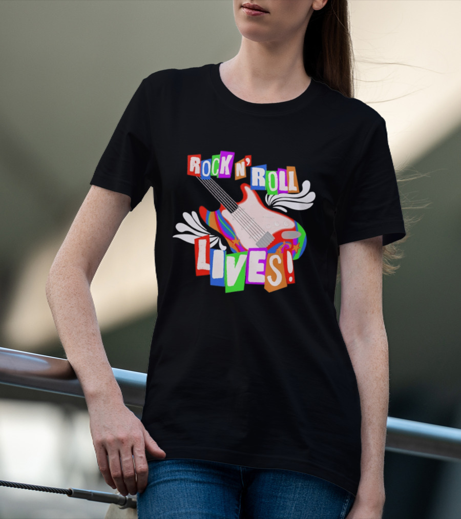 Rock N' Roll Lives Colorful Electric Guitar T-Shirt