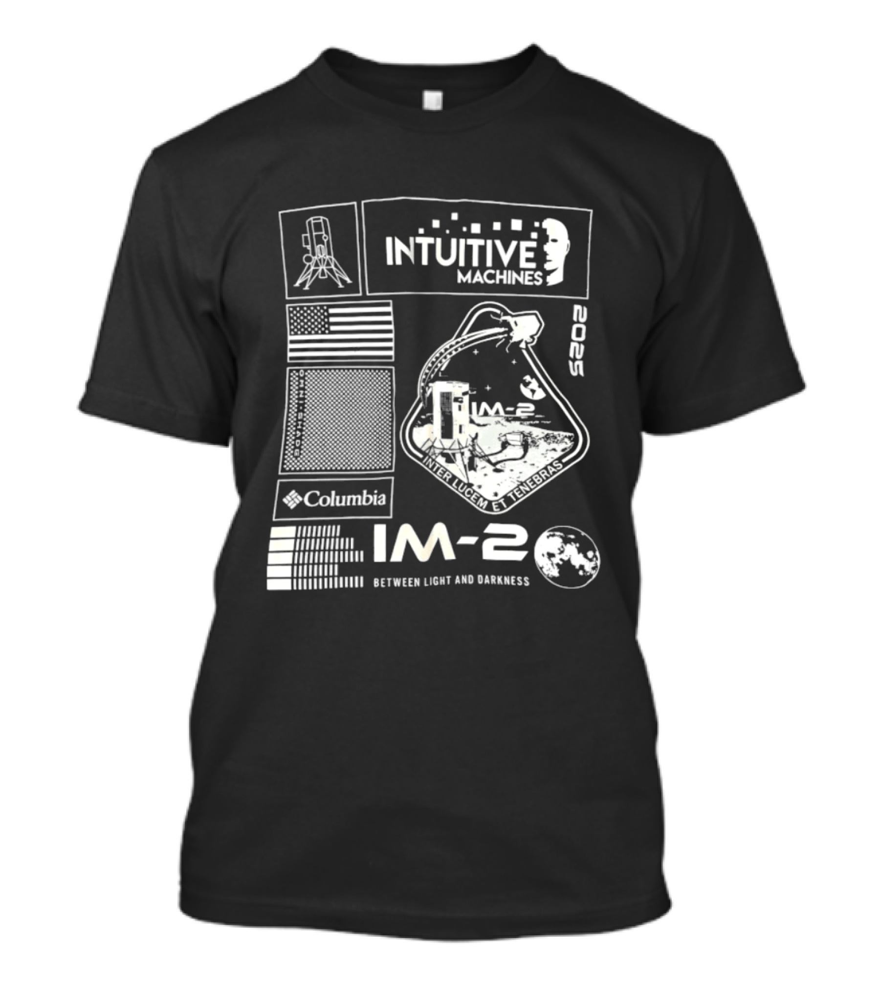 Intuitive Machines IM 2 Columbia 2025 Between Light And Darkness Moon Mission Lunar Module USA Flag T-Shirt