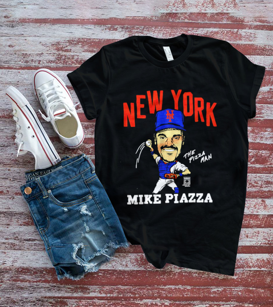 New York Mets Mike Piazza The Pizza Man Caricature T-Shirt