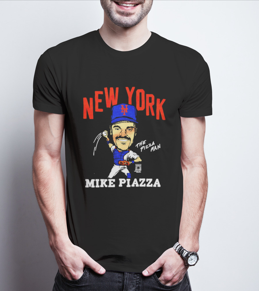 New York Mets Mike Piazza The Pizza Man Caricature T-Shirt