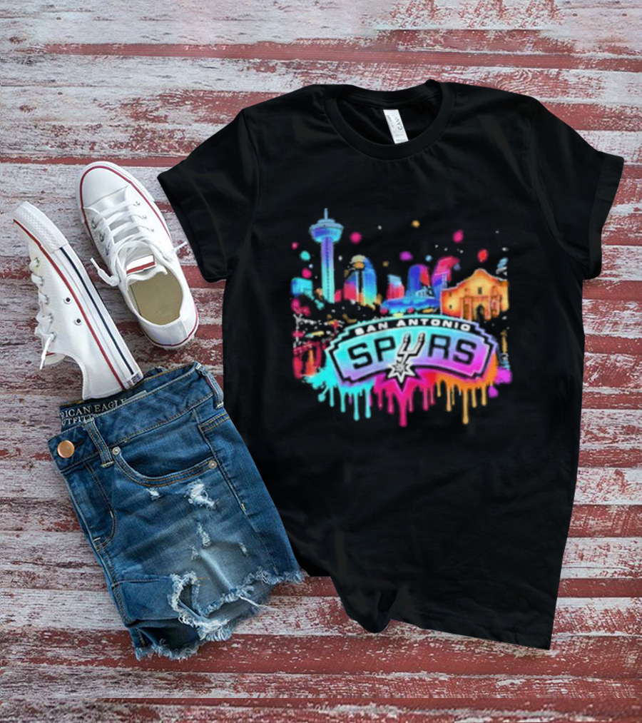 San Antonio Spurs Neon Skyline Colorful Cityscape T-Shirt