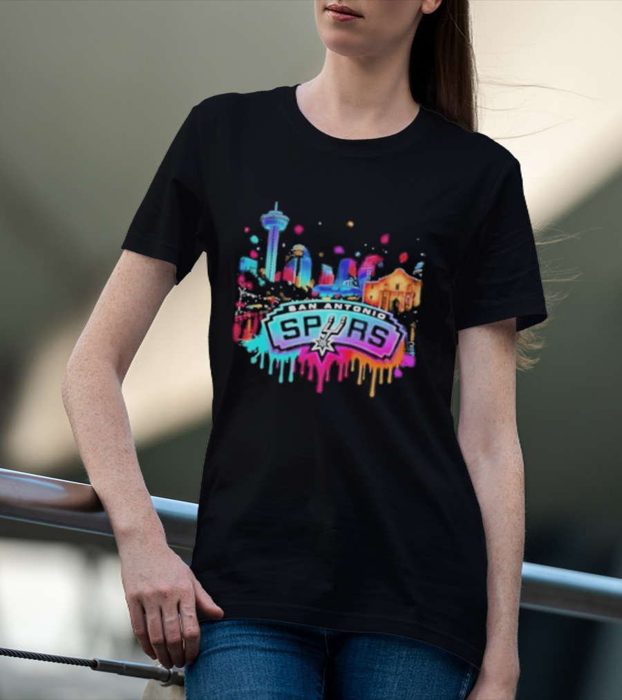 San Antonio Spurs Neon Skyline Colorful Cityscape T-Shirt