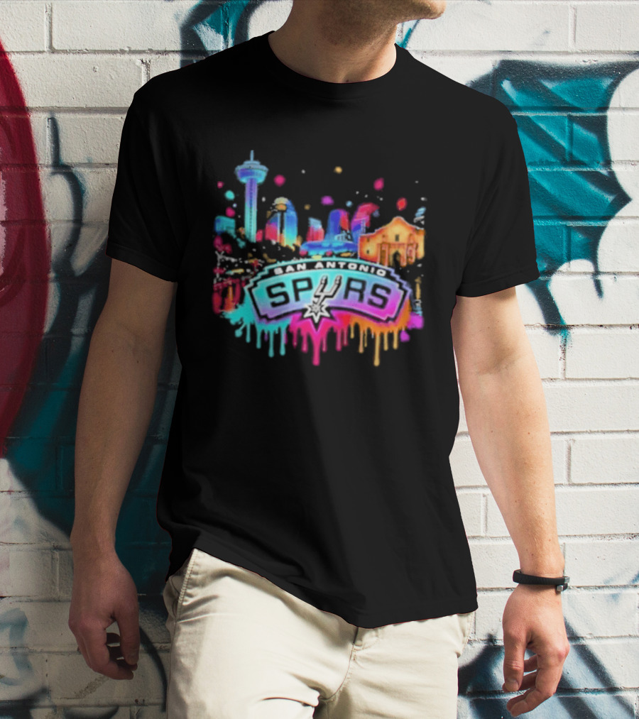 San Antonio Spurs Neon Skyline Colorful Cityscape T-Shirt