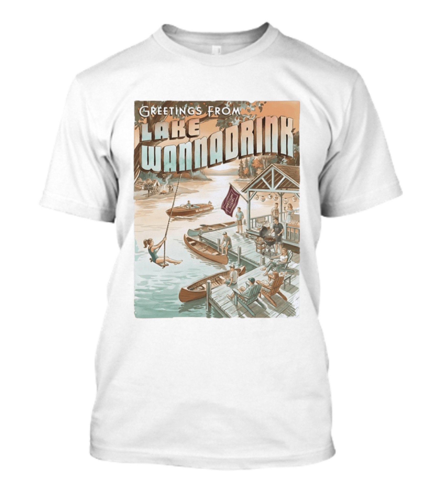 Greetings From Lake Wannadrink Goat Island Madison Social Fat Finger T-Shirt