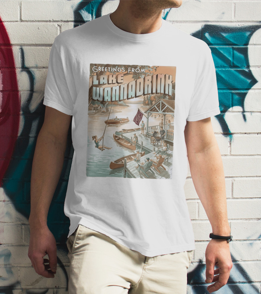 Greetings From Lake Wannadrink Goat Island Madison Social Fat Finger T-Shirt