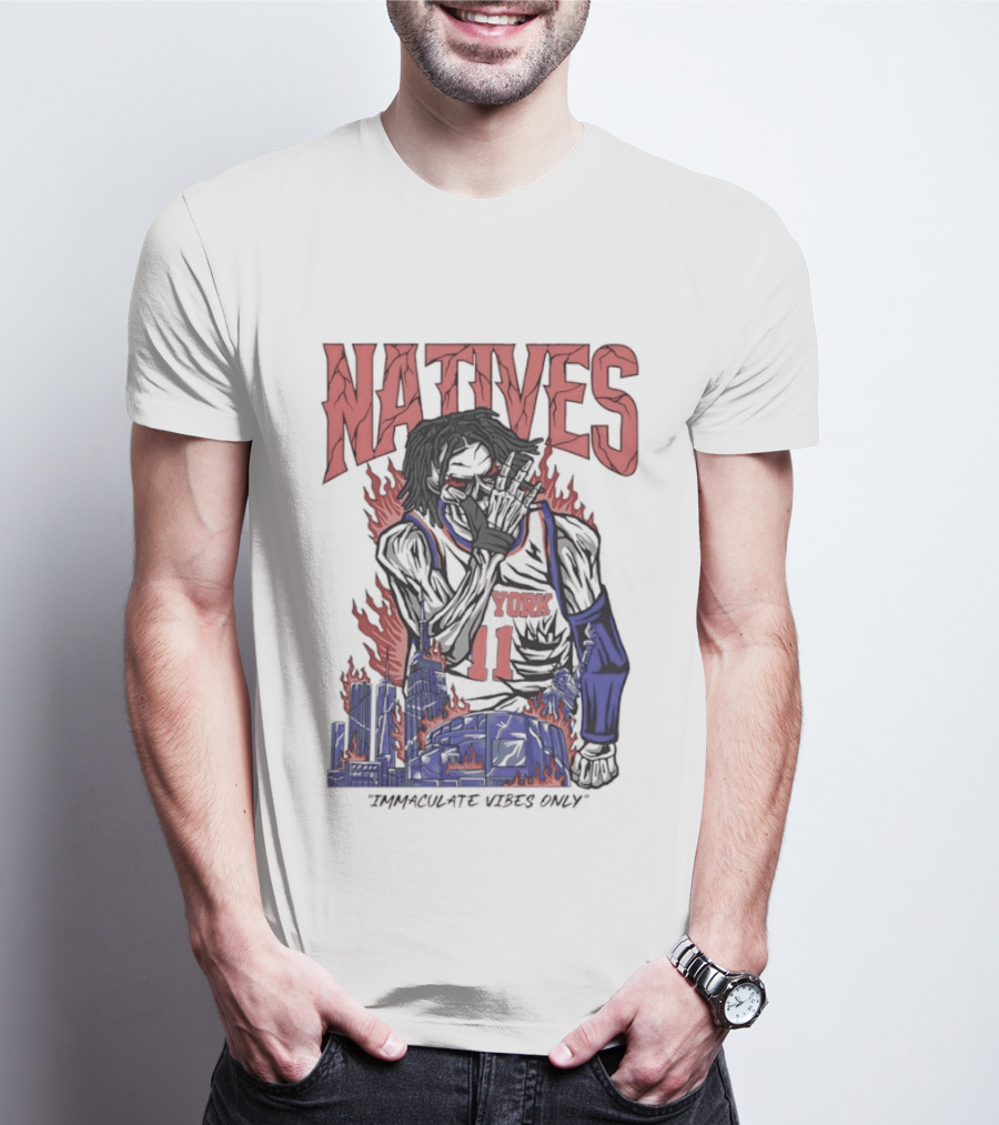 Natives Immaculate Vibes Only Jalen Brunson York 11 Skeleton Statue T-Shirt