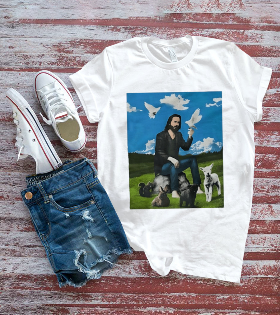 Keanu Reeves Peaceful Meadow With Animals And Doves T-Shirt