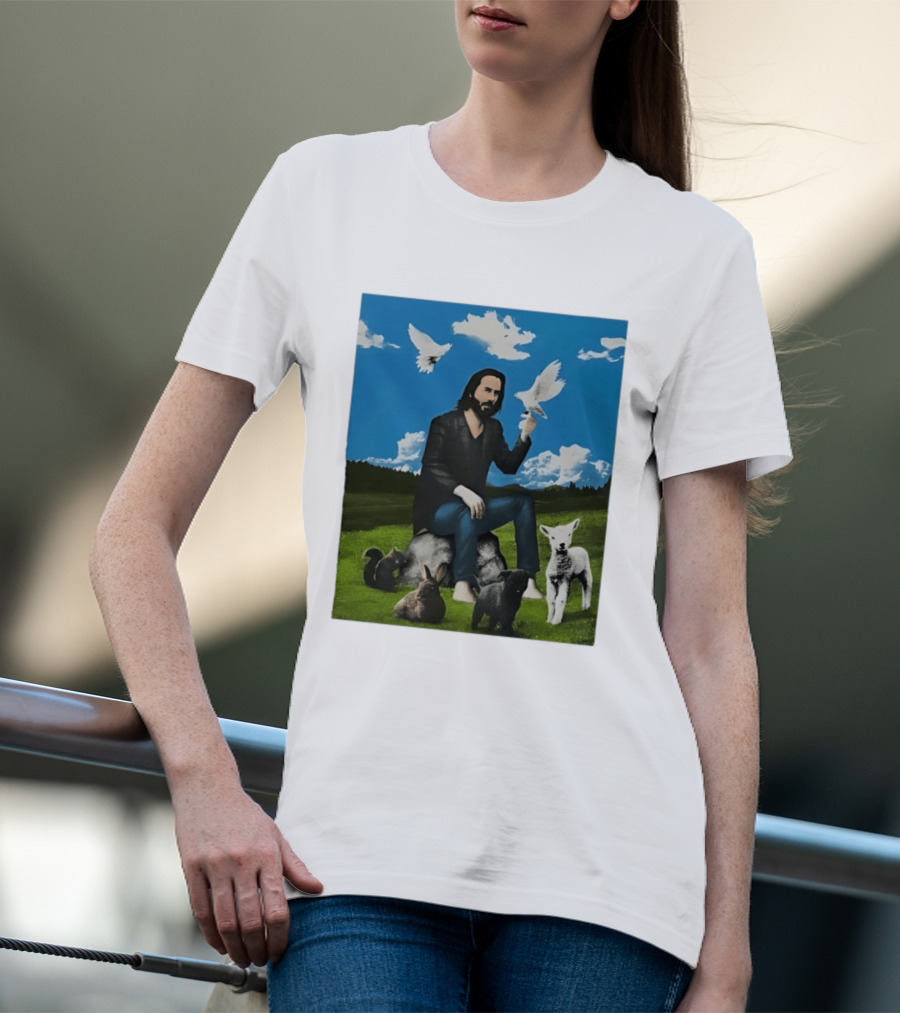 Keanu Reeves Peaceful Meadow With Animals And Doves T-Shirt