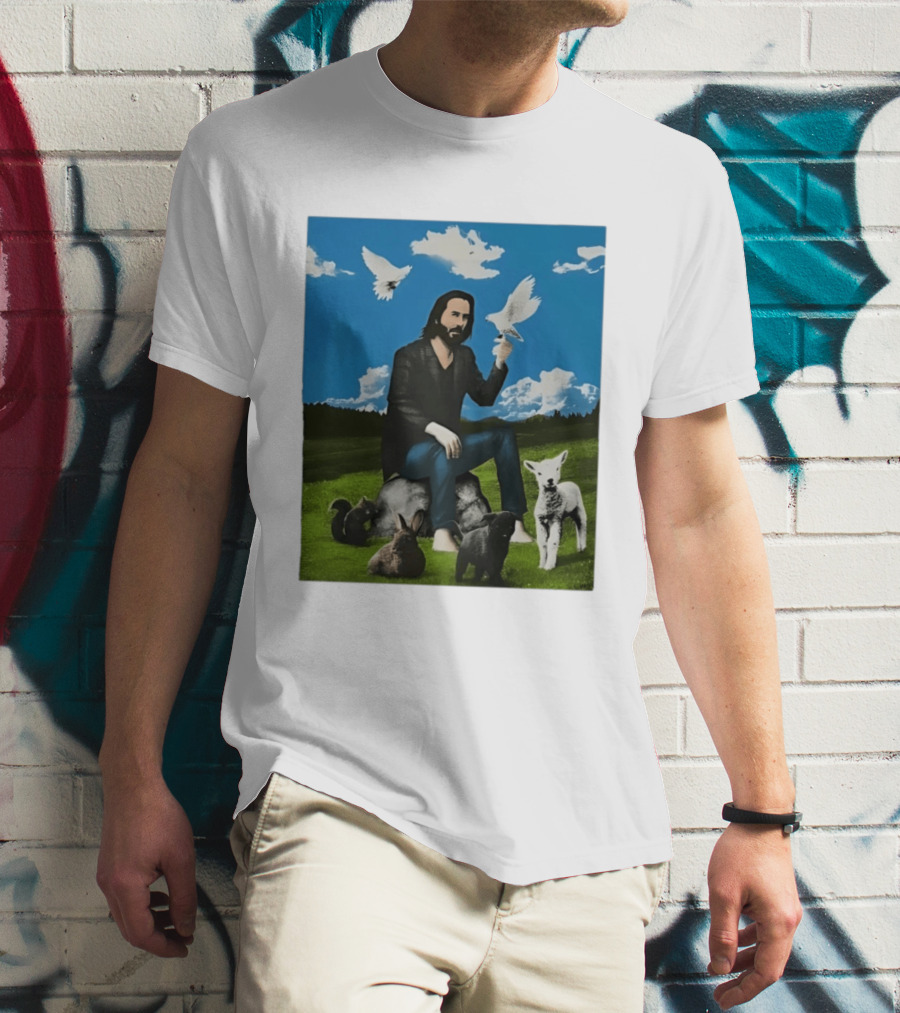 Keanu Reeves Peaceful Meadow With Animals And Doves T-Shirt