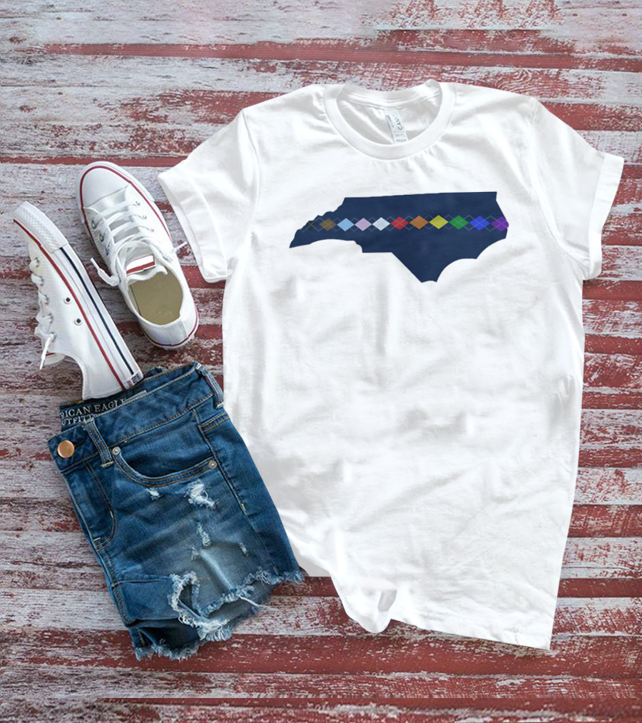 North Carolina Argyle State Map Pattern Inclusivity Message T-Shirt