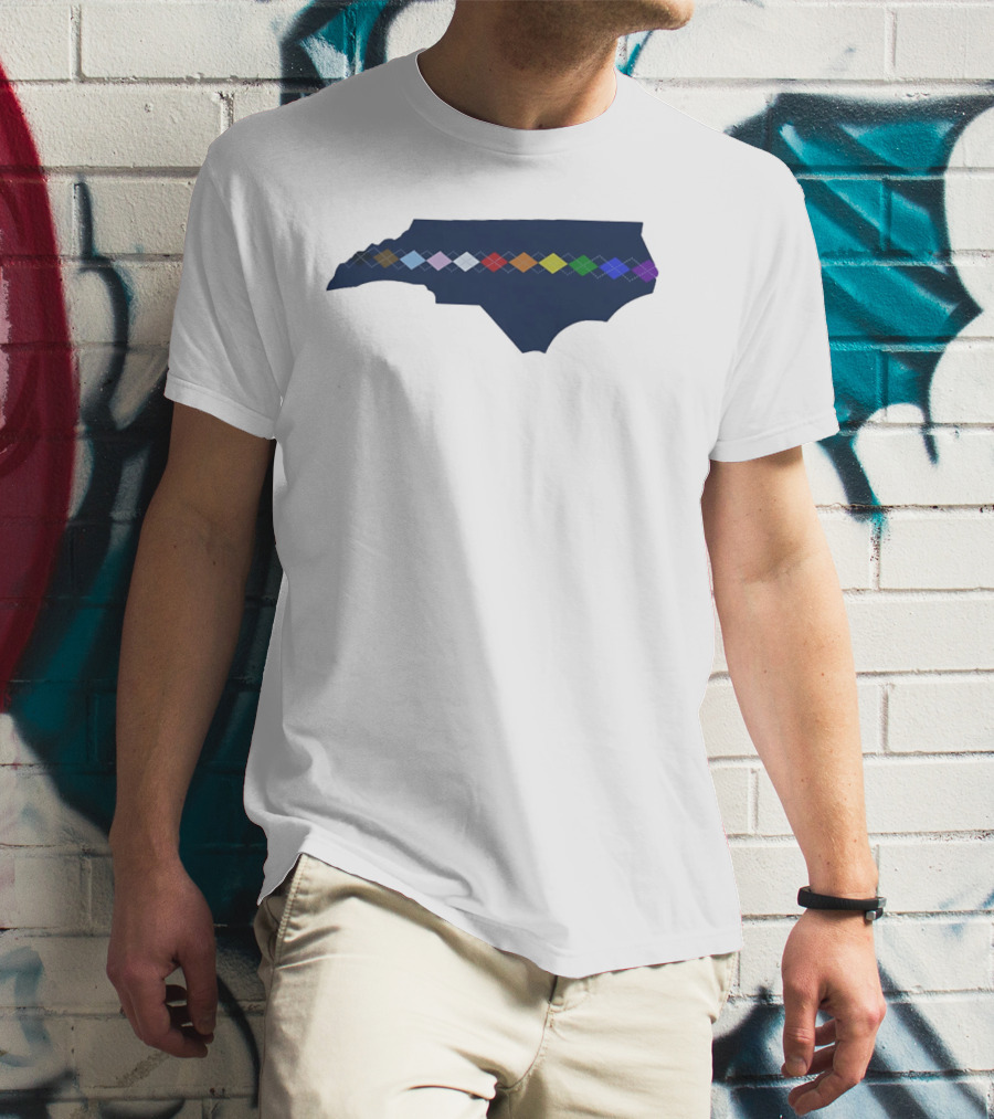 North Carolina Argyle State Map Pattern Inclusivity Message T-Shirt