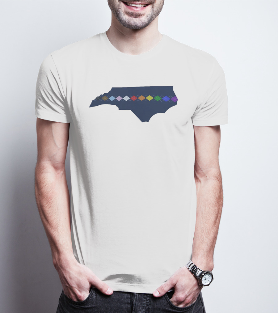 North Carolina Argyle State Map Pattern Inclusivity Message T-Shirt