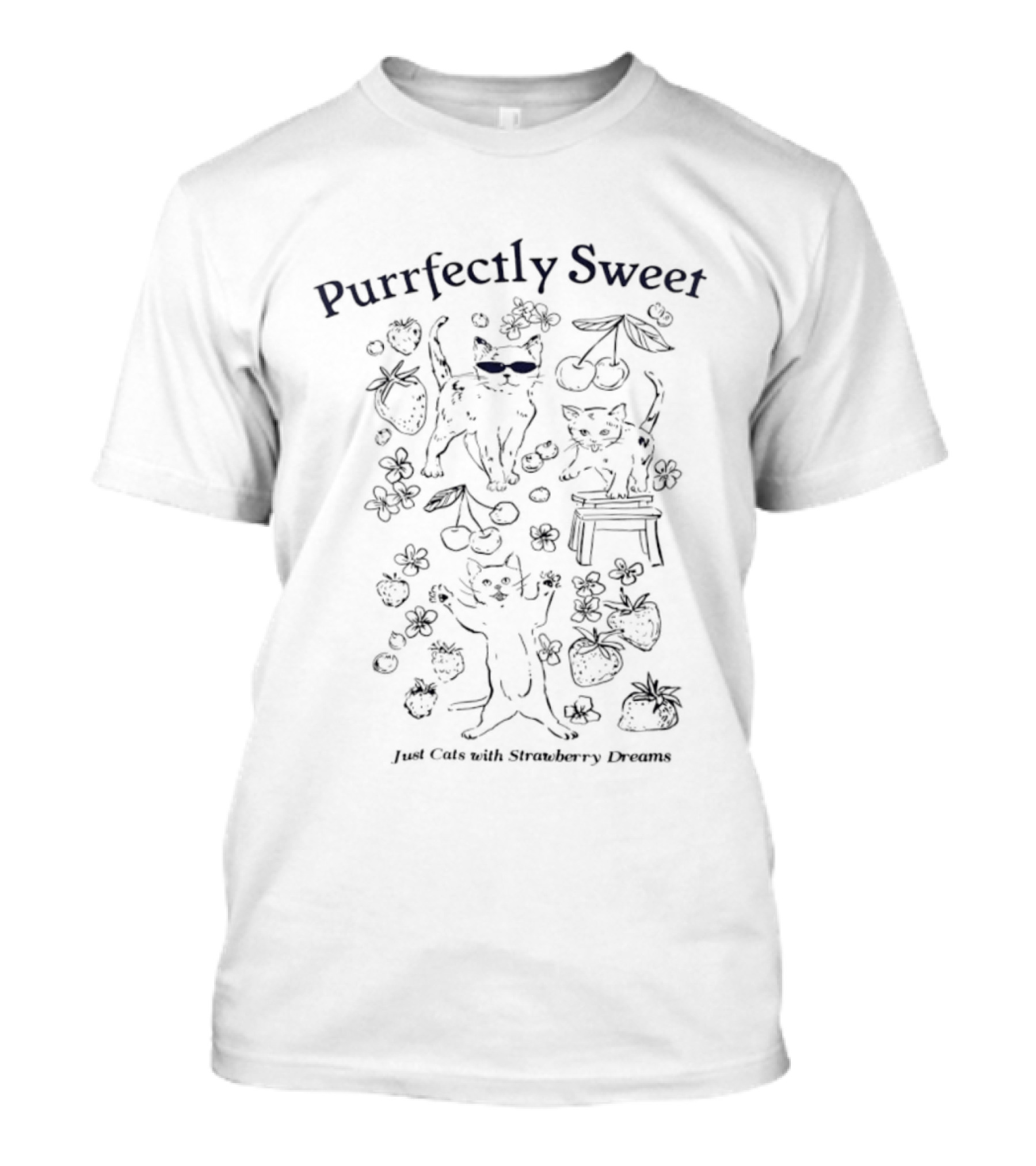Purrfectly Sweet Cats With Strawberry Dreams And Cherries T-Shirt