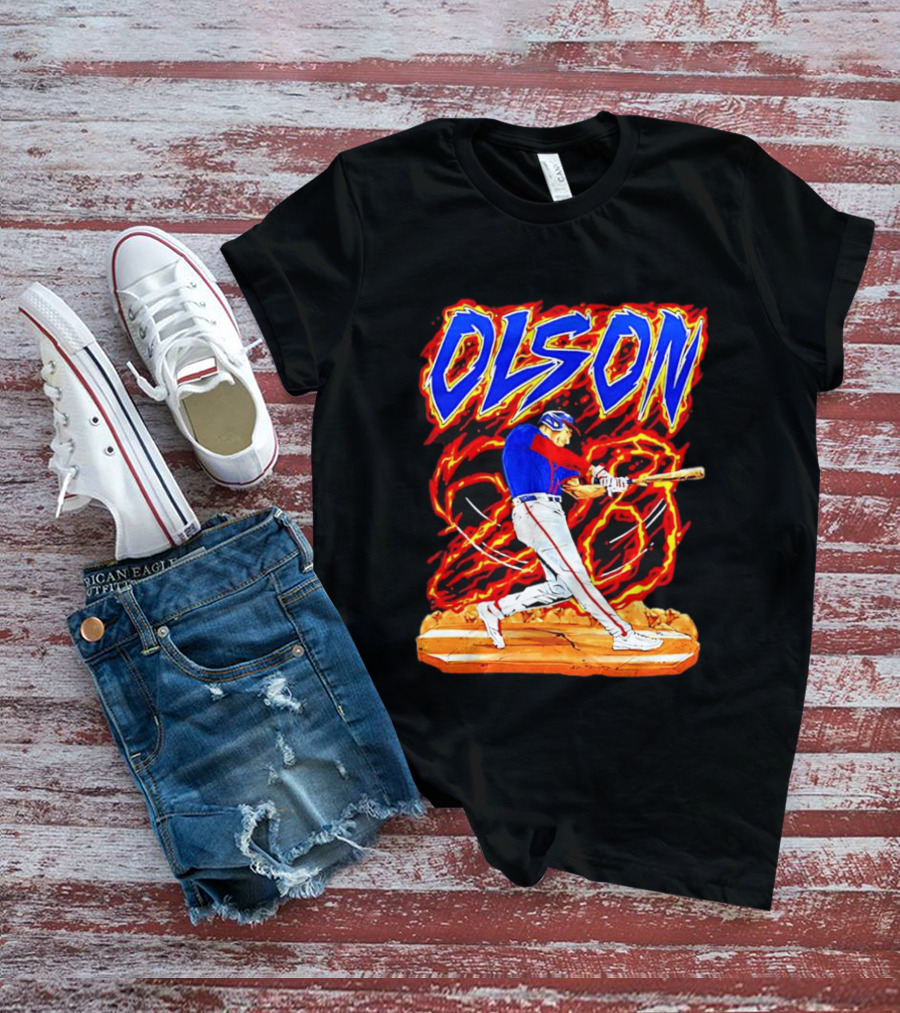 Atlanta Braves Matt Olson Hand Drawn Dynamic Swing Iconic Action T-Shirt
