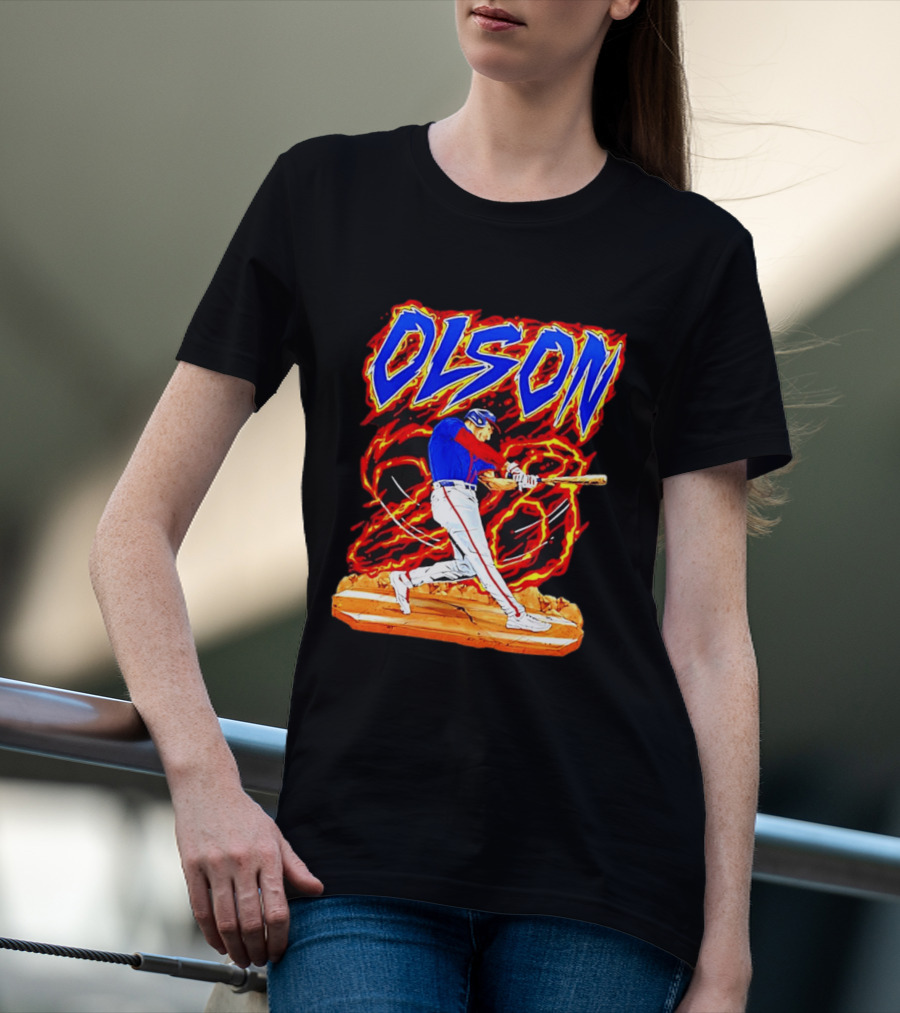 Atlanta Braves Matt Olson Hand Drawn Dynamic Swing Iconic Action T-Shirt