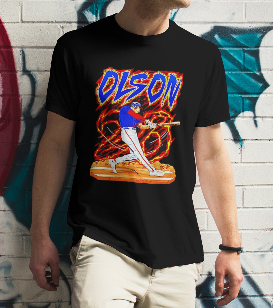 Atlanta Braves Matt Olson Hand Drawn Dynamic Swing Iconic Action T-Shirt