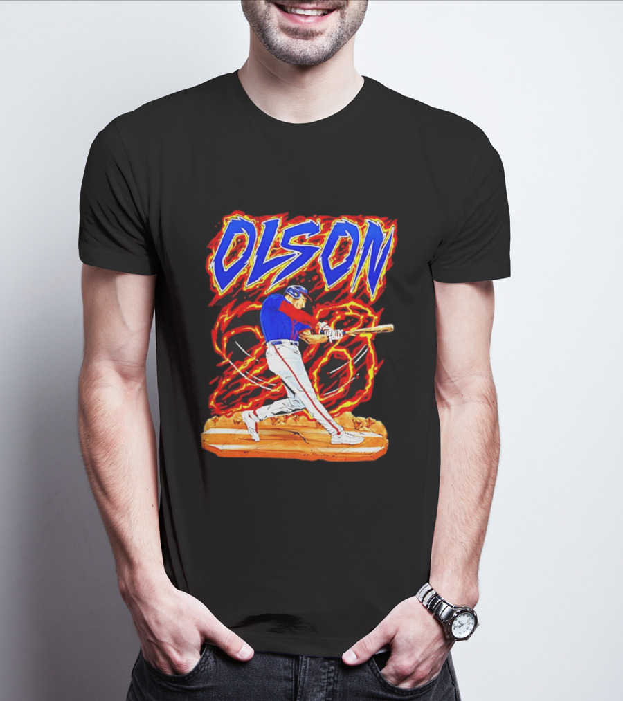 Atlanta Braves Matt Olson Hand Drawn Dynamic Swing Iconic Action T-Shirt