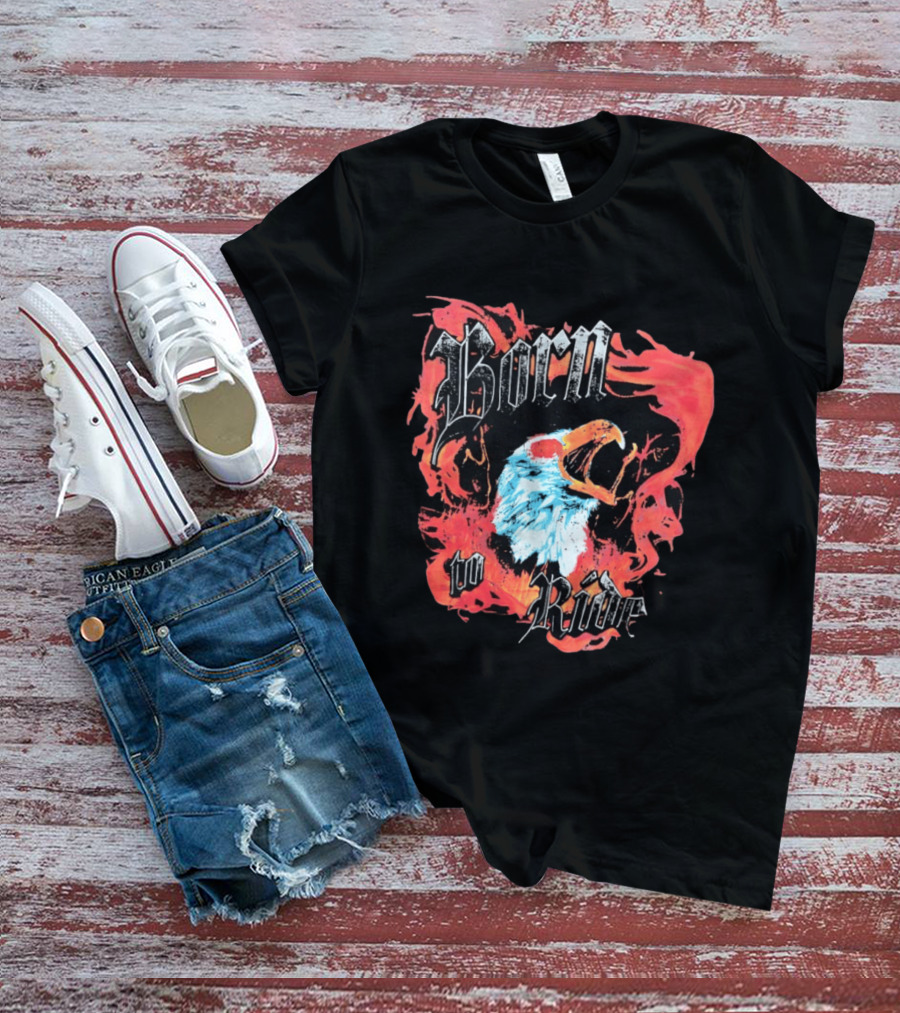 Born To Ride Fiery Bald Eagle Biker T-Shirt