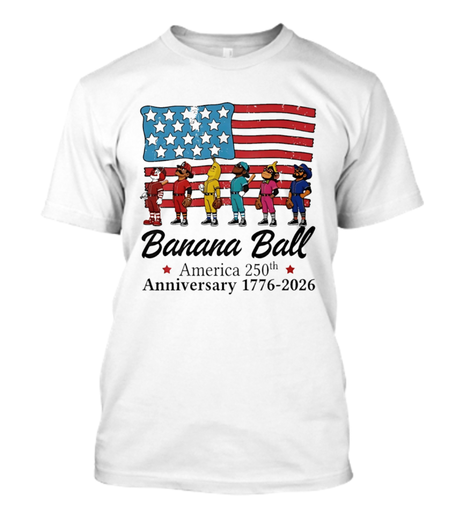 Banana Ball America 250th Anniversary 1776 2026 Flag Baseball Celebration T-Shirt