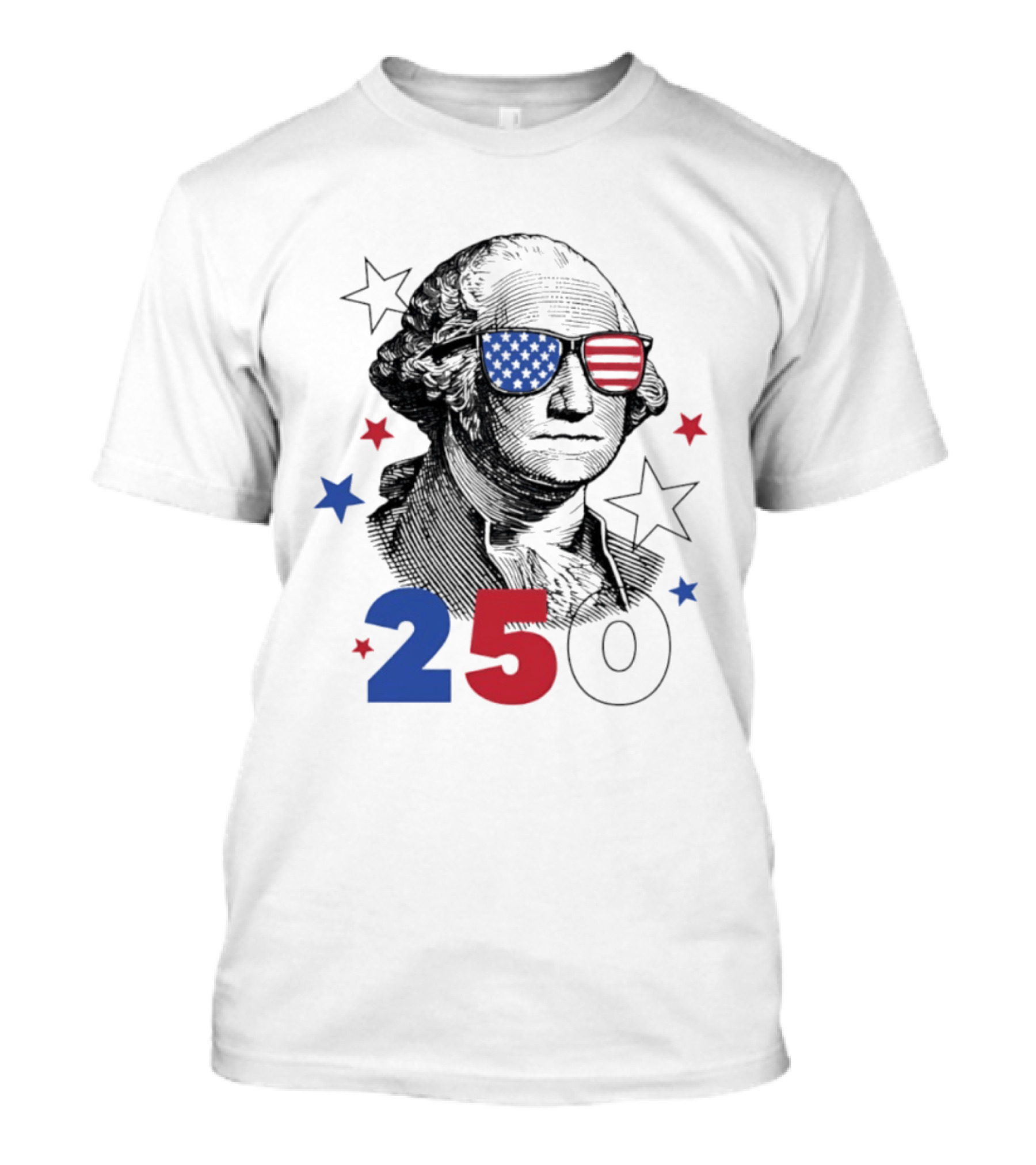 George Washington Patriotic Flag Sunglasses 250 Years United States Celebration T-Shirt