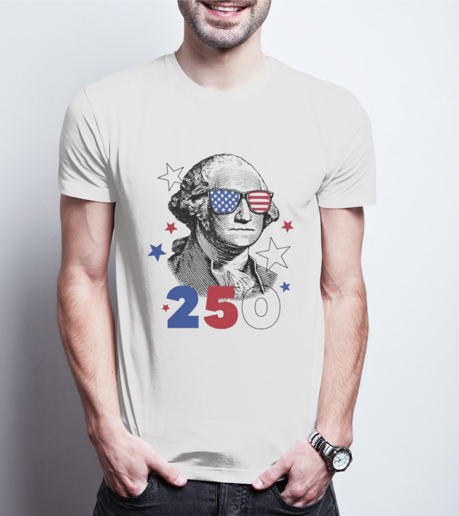 George Washington Patriotic Flag Sunglasses 250 Years United States Celebration T-Shirt