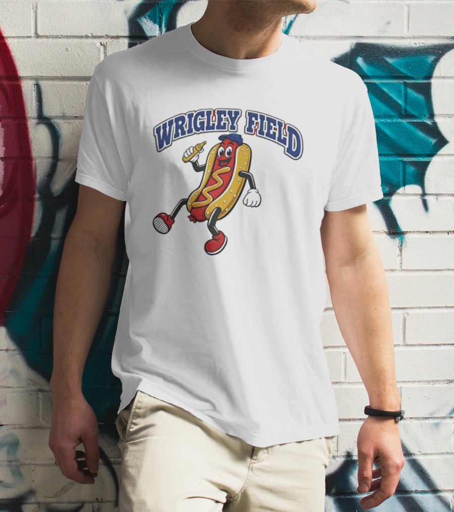 Wrigley Field Hot Dog Mascot Sprint With Mustard T-Shirt
