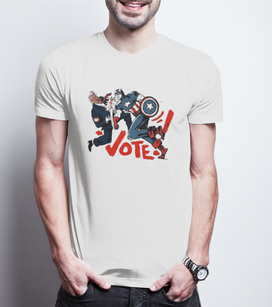 Captain America Punch Donald Trump Vote Comic T-Shirt