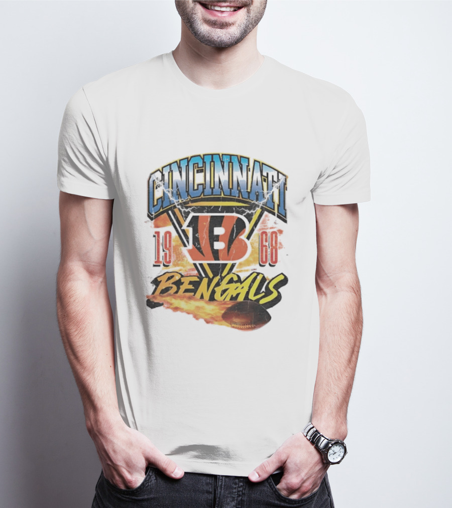 Cincinnati Bengals 1968 Flaming Football Vintage NFL T-Shirt