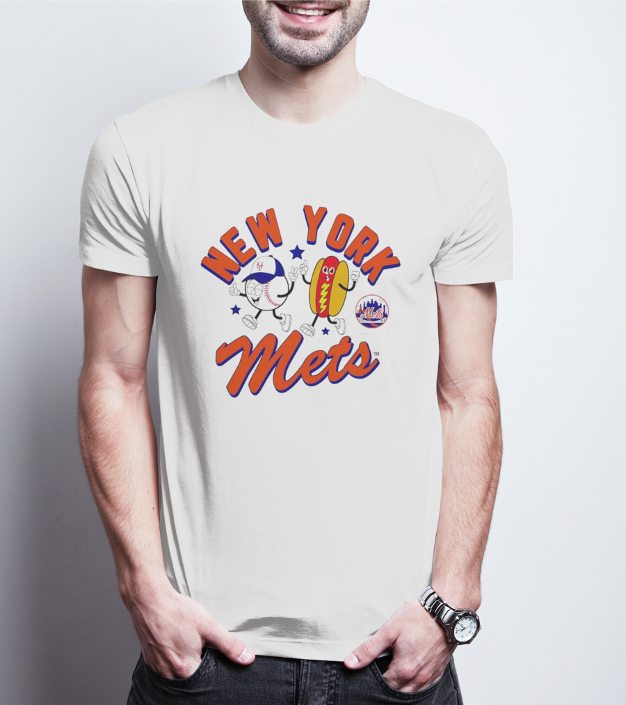 New York Mets Hot Dog Cartoon Baseball T-Shirt