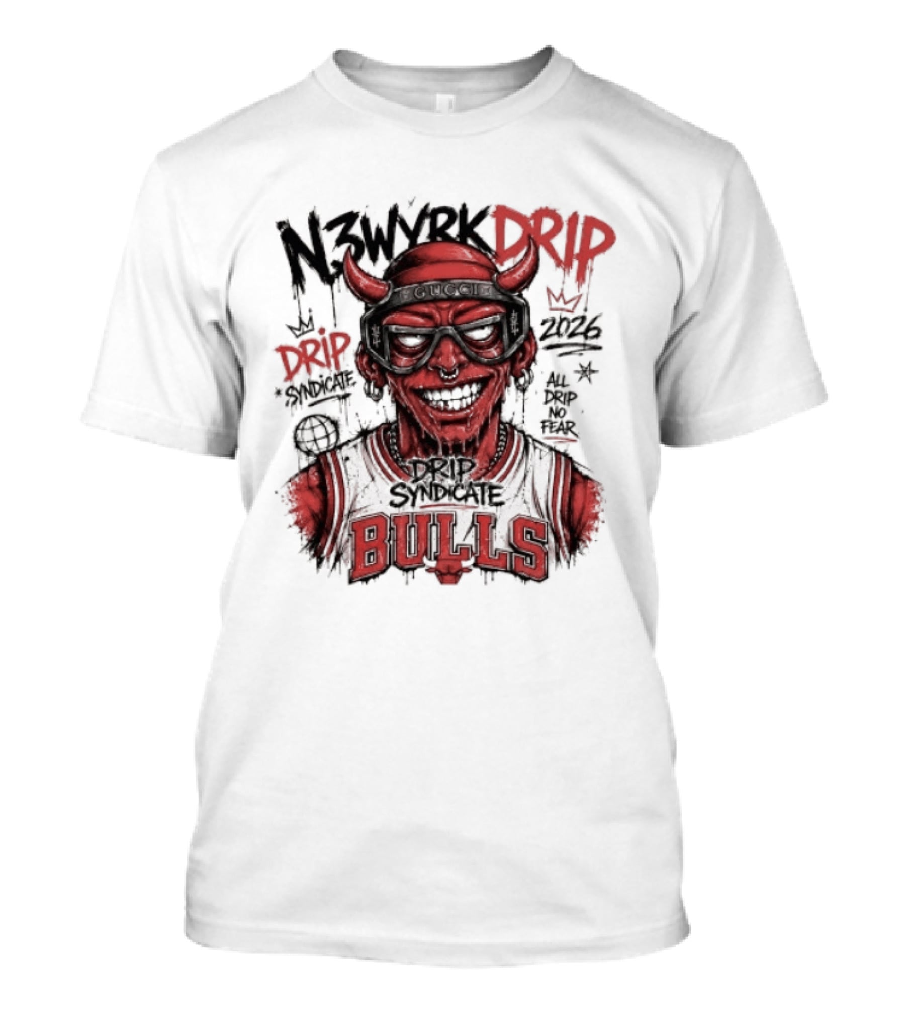 N3WYRK DRIP BULLS 2026 All Drip No Fear Graffiti T-Shirt