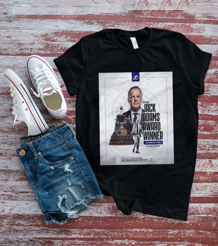 2026 Jack Adams Award Winner Jon Cooper Florida Blue Tampa Bay Lightning 1st Time Recipient 50 26 6 Record 108 Points T-Shirt