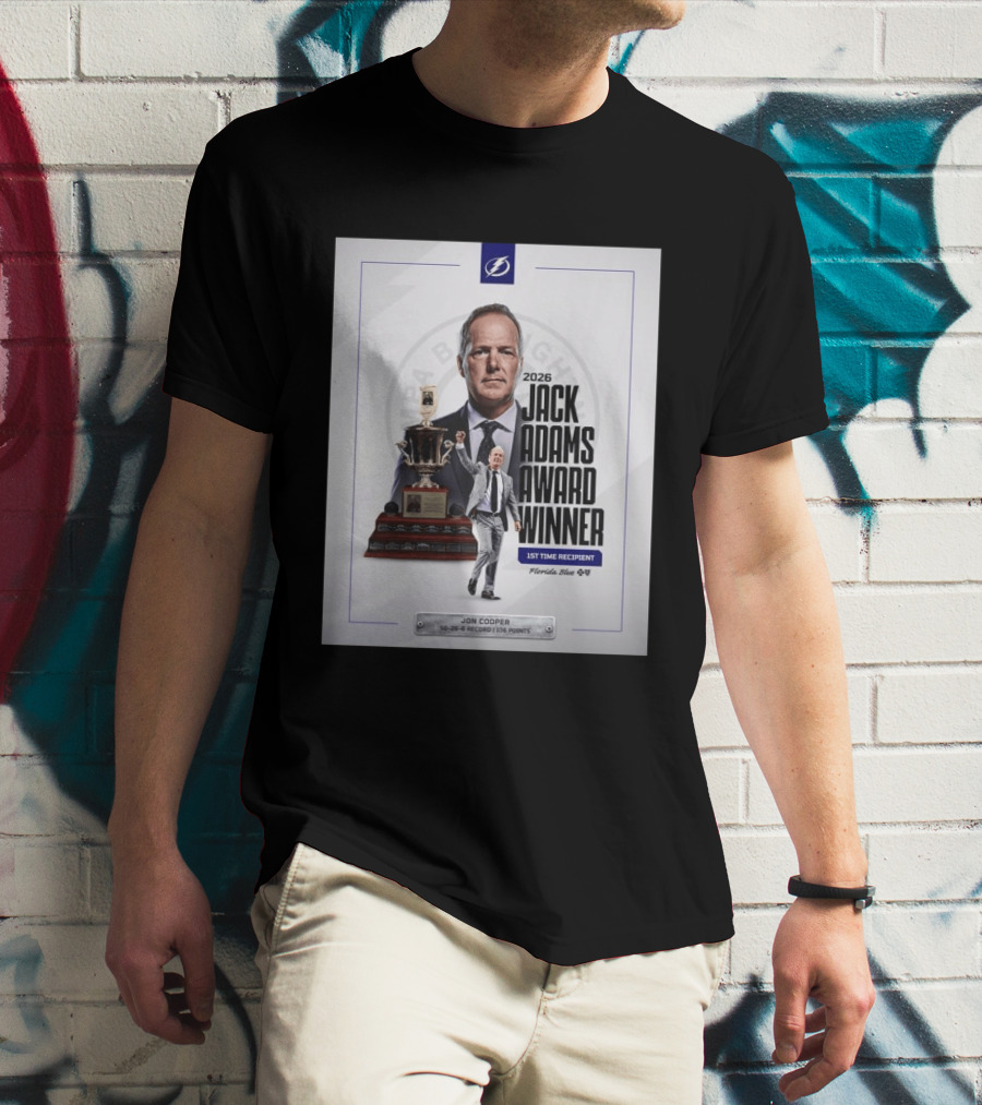 2026 Jack Adams Award Winner Jon Cooper Florida Blue Tampa Bay Lightning 1st Time Recipient 50 26 6 Record 108 Points T-Shirt