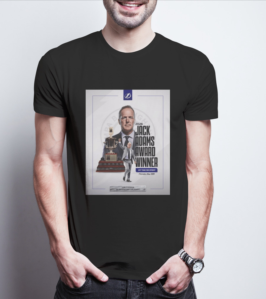2026 Jack Adams Award Winner Jon Cooper Florida Blue Tampa Bay Lightning 1st Time Recipient 50 26 6 Record 108 Points T-Shirt