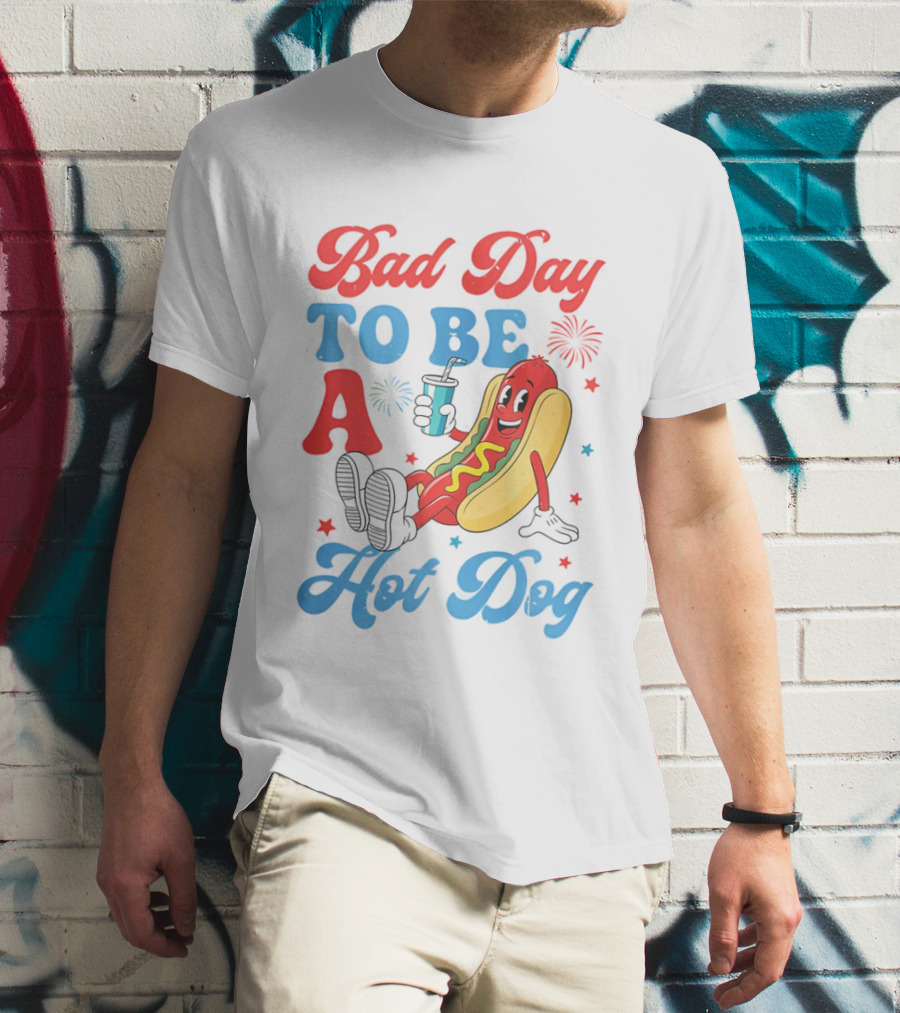 Bad Day To Be A Hot Dog Cool Cartoon Character With Drink T-Shirt