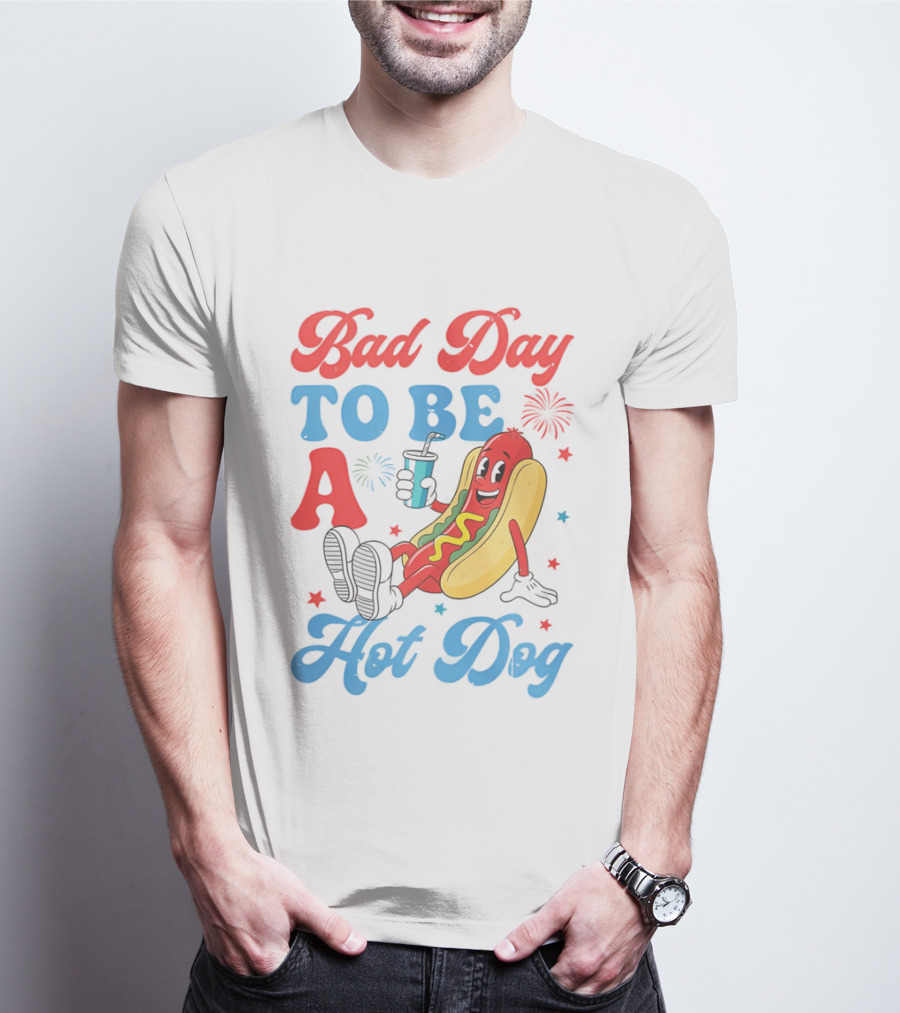 Bad Day To Be A Hot Dog Cool Cartoon Character With Drink T-Shirt