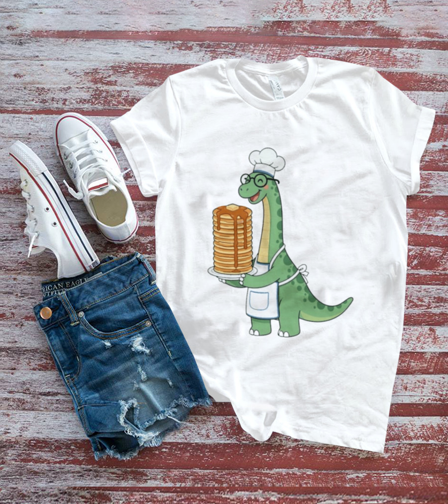Chef Dinosaur With Towering Pancakes And A Smile T-Shirt