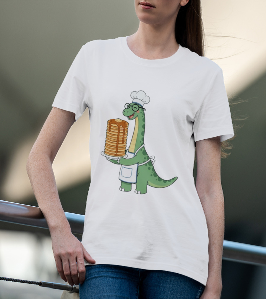 Chef Dinosaur With Towering Pancakes And A Smile T-Shirt