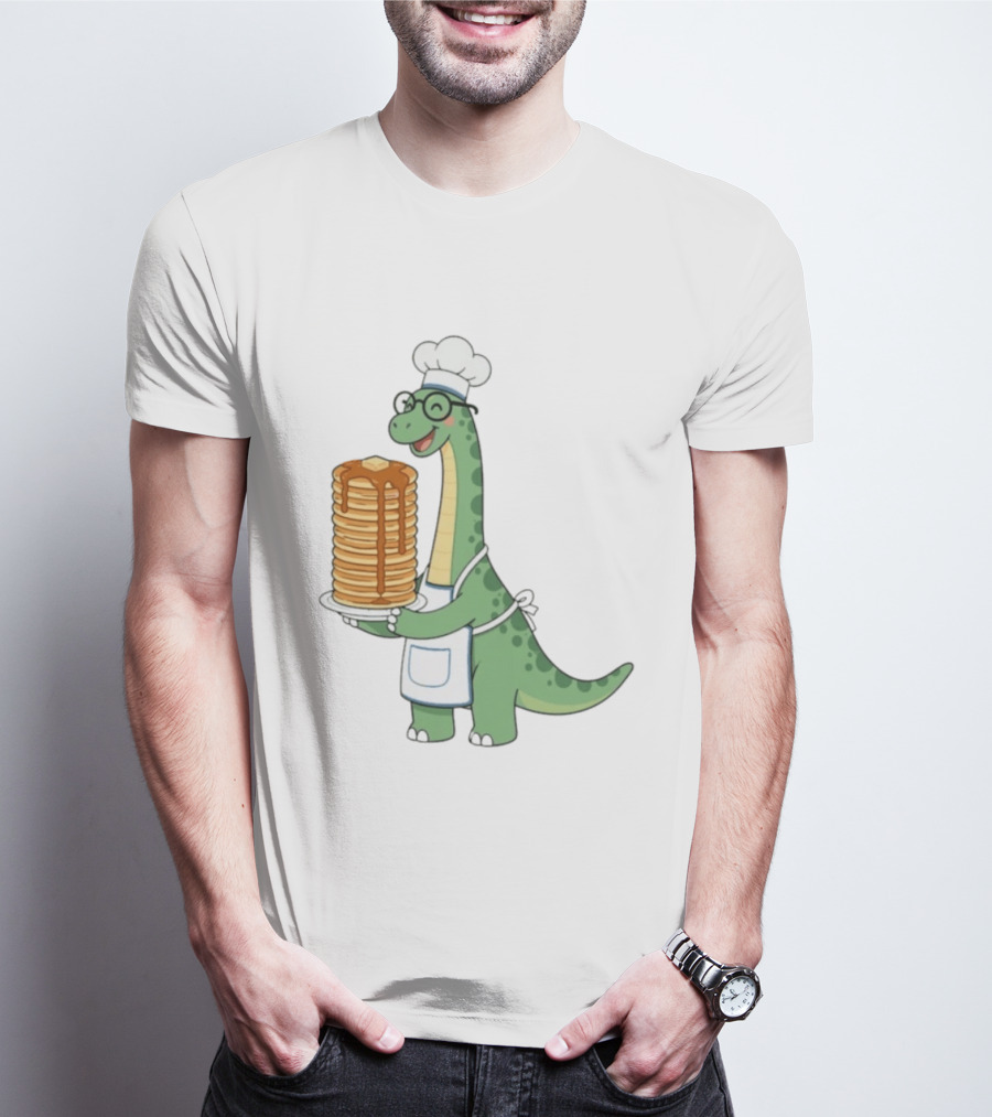 Chef Dinosaur With Towering Pancakes And A Smile T-Shirt